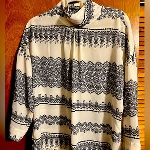 High neck, three button peep hole in back business professional blouse